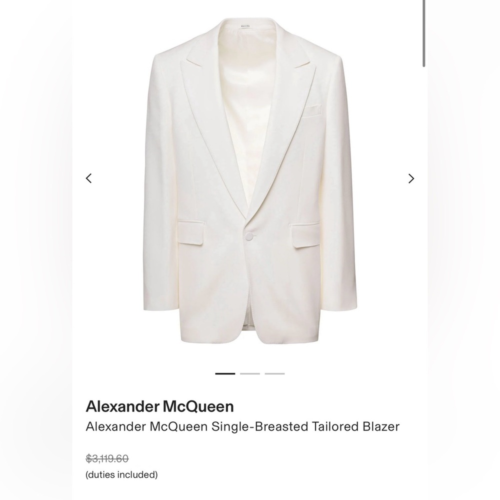 Alexander McQueen White Double Breasted Wool Blazer Jacket size 52  $3119